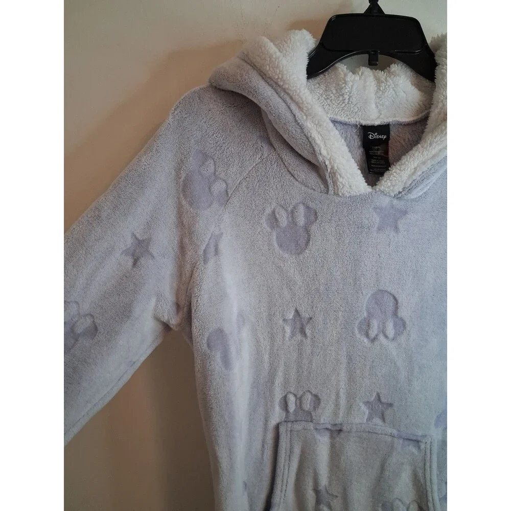 Disney Mickey Minnie Fleece Lounger Robe Large Sherpa Hoodie Blue Pullover